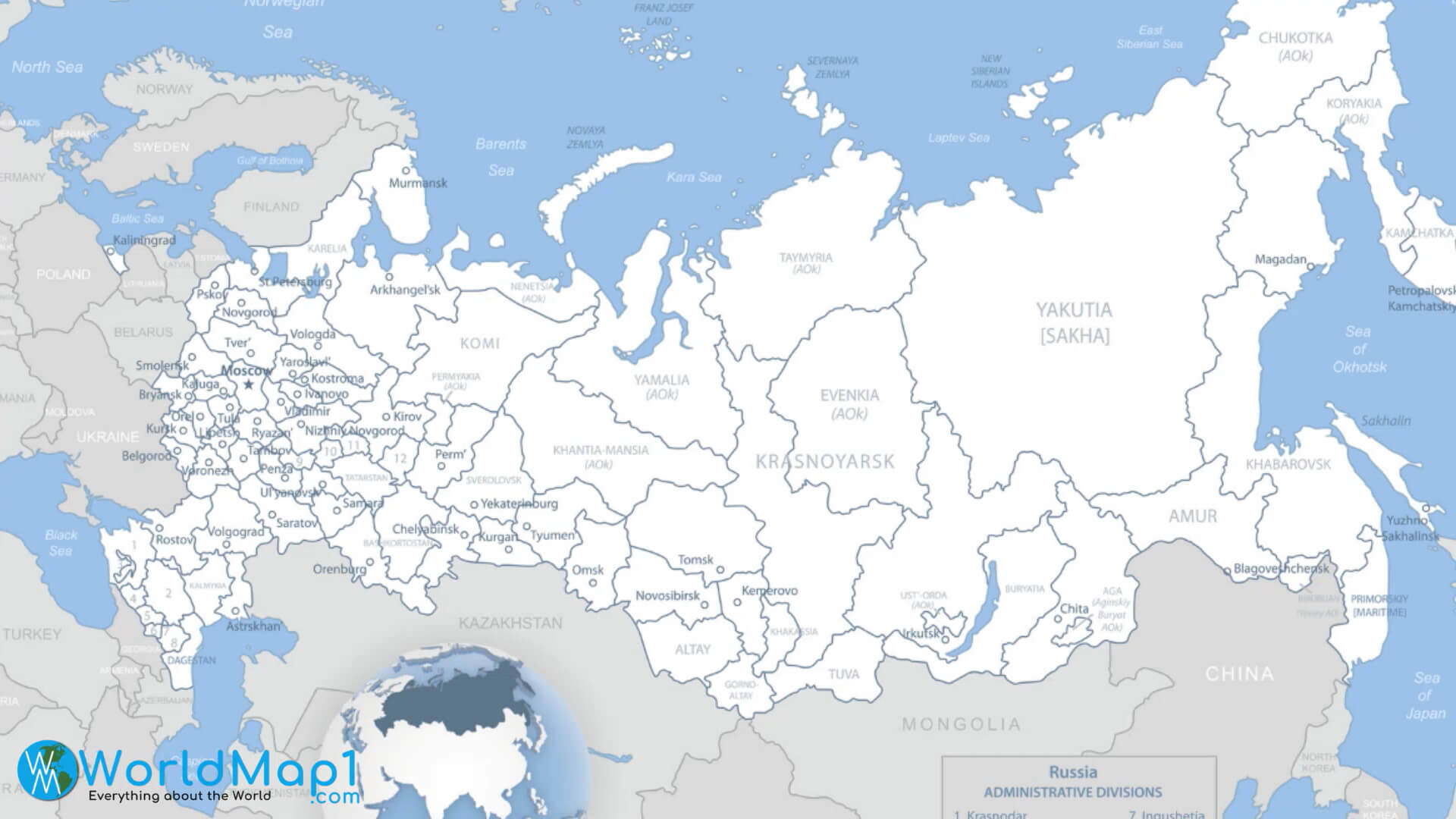 Karte der russischen Verwaltungseinheiten
